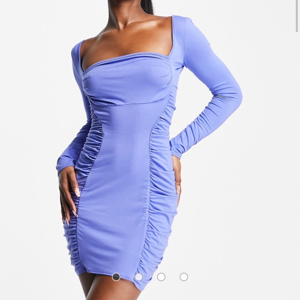 ASOS DESIGN long sleeve ruched mini dress in blue. Soft and Stretchy. Size 10 - Picture 5 of 5